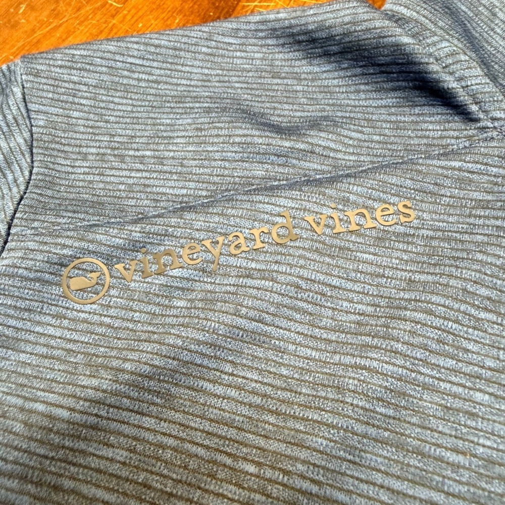 Vineyard Vines 1/4 Zip Mens M Blue On-The-Go Sankaty Micro Stripe Performance - Picture 3 of 12